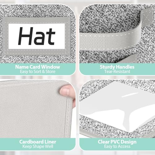 2 PCS Stackable Hat Organizer for Baseball Caps, Clear Window Dustproof Storage Boxes with Cardboard, Holds Up to 30 Caps, Sturdy Closet Hat Storage for Men & Women (Grey)