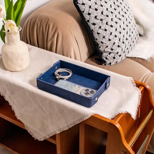 SANQIANWAN PU Leather Valet Tray Small NightStand Bedside Entry Table Trya for Phone Jewelry Glasses Keys and Coins Father's Day Birthday Gifts (Blue) - color: Blue