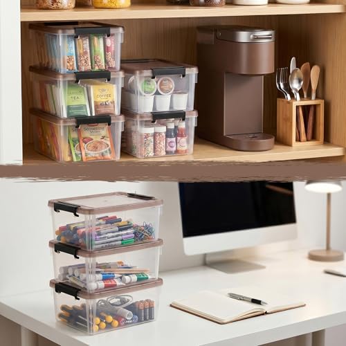 Nicunom 8 Packs Small Storage Bins with Lids, 3.2 QT Clear Storage Latch Box Plastic Storage Bins Stackable Storage Containers for Organizing