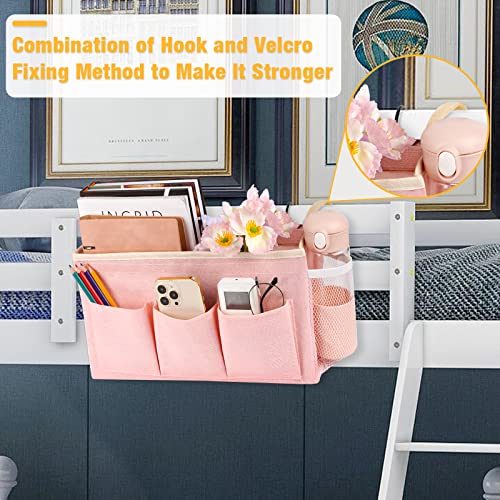 Lilithye Bedside Caddy Bedside Organizer Bedside Storage Caddy with Fixed Straps and Water Bottle Holder for Home College Dorm Bunk Bed Hospital Bed Crib Bed Rails (Pink) - color: Pink