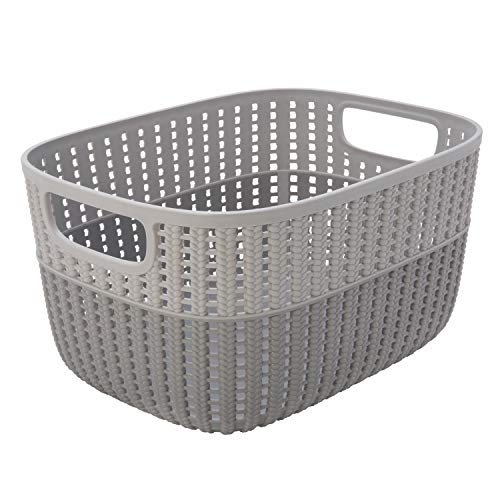 Simplify 2 Tone Sailor Knot Plastic Storage Tote | Decorative Basket | Closet Organization | De-clutter | Accessories | Toys | Bathroom Organization | Medium | Grey/Grey - color: Grey/Grey, size: Medium, style: 1 Pack