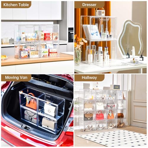 Freebat Stackable Storage Bins, Clear Acrylic Display Case, 9-Pack Acrylic Boxes with Lids, Clear Storage Containers Storage for Handbags, Collectibles & Figures - size: 9pack