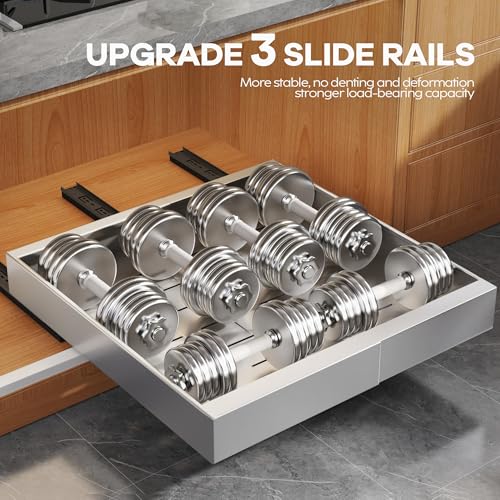 Seinloes 4Pack Expandable Pull Out Cabinet Organizer 21" Deep with Raising Pad for Framed Cabinets,Slide Out Drawers with 4pcs Divider Racks,Roll Out Shelves,Adjustable Width 12.05"-20.4" Silver - color: Silver, size: 21"D x 12.05"-20.4"W(4Pack)