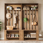 Tribesigns Hall Tree with Bench and Shoe Storage, 70.8" Tall Freestanding Coat Rack with Shoe Bench, Farmhouse Narrow Hall Tree Organizer with Hooks for Entryway, Hallway, Mudroom, Space-Saving, Brown