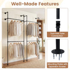 Giantex Industrial Pipe Clothing Rack, 42" Wall Mounted Heavy-Duty Metal Garment Organizer with 2 Hanging Rods, 2-Tier Walk-in Closet System for Wardrobe Closet, Retail Display - size: 42 Inches