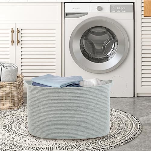 MEGASKET Extra Large Rectangle Storage Basket, 23.6" x 17" x 12" Gray Blanket Storage for Living Room, Large Soft Woven Cotton Rope Bin for Organizing, Kids Dog Wicker Toy Box Organizer - color: Gray, size: 23.6"x17"x12