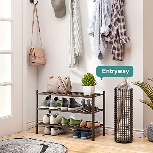 viewcare Shoe Rack for Closet, 3-Tier Bamboo Wood Shoe Racks, Stackable | Beautiful | Natural | Functional | Sturdy, Bamboo Shoe Rack for Entryway Hallway Closet - color: Brown, size: 3-Tier