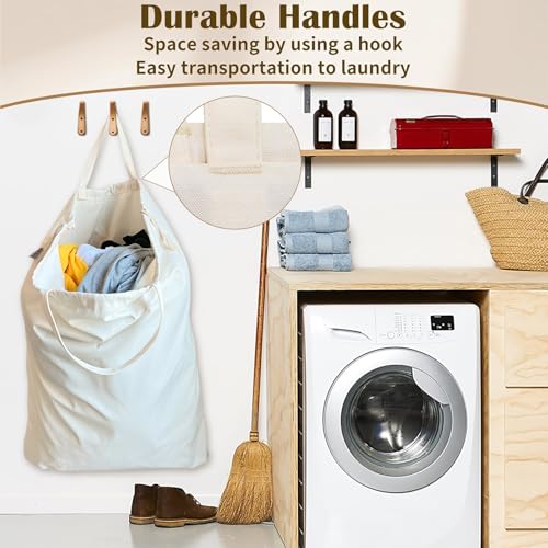 Canvas Laundry Bag with Handles & Drawstring Closure 27.5”Wx35"H, Thick Laundry Bag Large Heavy Duty Washable Dirty Clothes Travel Sack for Camp, College Dorm, Laundromat (Beige L, 2 Pack) - color: Beige, size: L 27.6"Wx 35"H┃2 Pack