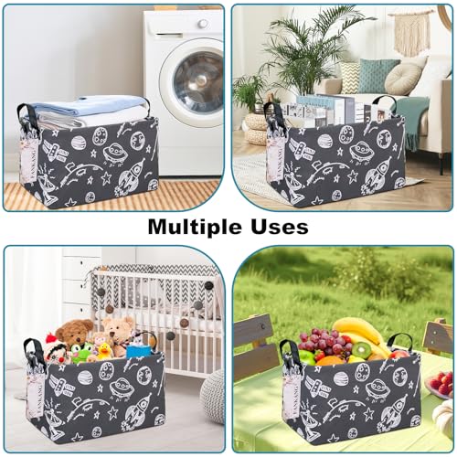 FANKANG Storage Basket,Nursery Hamper Canvas Laundry Basket Foldable with Waterproof PE Coating Storage, Office, Bedroom, Clothes,Toys (Rec-Space Planet) - color: FK-Rec-Space Planet