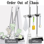 2 Racks and 3 Hooks Broom and Mop Holder Wall Mounted Garage Organizer Storage Tool Racks Stainless Steel Heavy Duty Hooks Self Adhesive Solid Non-slip Wall Hangers for Home Kitchen Garden Laundry - color: 2 Racks & 3 Hooks (Silver) - 1 Pack