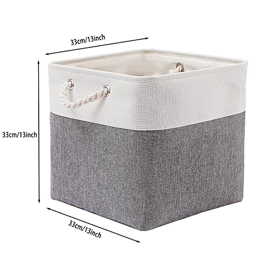 MidmmVick 13 x 13 Inch Cube Storage Bins, 4 Pack Large Collapsible Fabric Storage Bin with Ropes, Foldable Storage Cubes for Home, Office,Closet, Clothes, Toys Organizer (White & Grey) - color: White&Grey-13"x13"x13"
