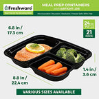 Freshware Meal Prep Containers 21 Count (Pack of 1), 3 Compartment with Lids, Food Storage Containers, Bento Box, Stackable, Microwave/Dishwasher/Freezer Safe (24 oz) - size: 3-COMP-21PK
