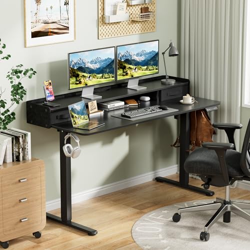 Homall Electric Standing Desk with 2 Drawers, Adjustable Height Computer Desk with Monitor Shelf Sit Stand Table with Splice Board Quick Install for Home Office (Black, 55 Inch) - color: Black, size: 55 Inch