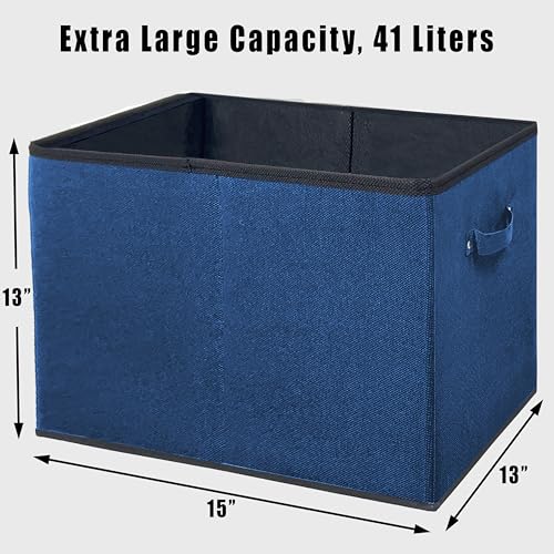 Simple Houseware 15 x 13 Inch Collapsible Fabric Storage Bin with Handles, 2 Pack, Steel Blue - color: Steel Blue