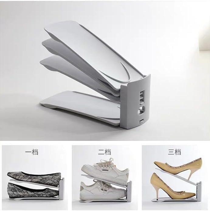 HYGRAD® 12 Pack Shoe Organiser Slots 3 Level Height Adjustable Shoe Organising Holders Space Saving For Shoes Suitable For All Shoes Shoe Rack Organiser (Grey) - color: Grey