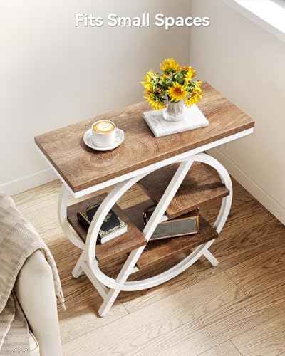 LITTLE TREE End Table, Narrow Side Table with 4-Tier Large Storage Space, Modern Bedside Table for Living Room, Home Office, Bedroom, Brown and White - color: Brown and White