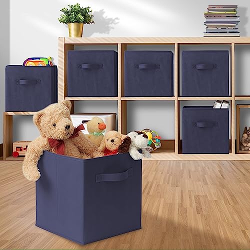 Casafield Set of 6 Collapsible Fabric Cube Storage Bins, Navy Blue - 11" Foldable Cloth Baskets for Shelves, Cubby Organizers & More - color: Navy Blue, size: 10.5" x 10.5" x 11"