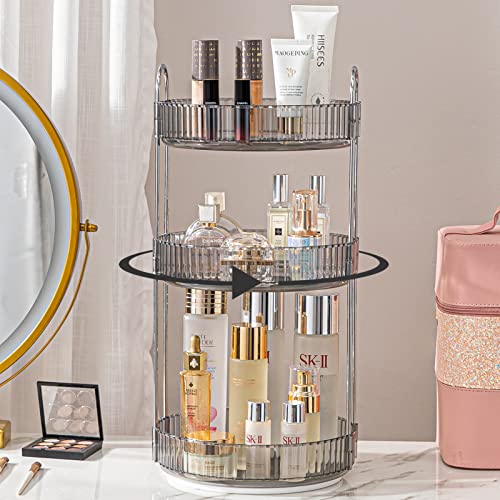 shuang qing Rotating Makeup Organizer for Vanity, Large Capacity Skincare Perfume Storage, Bathroom Counter Organizer, 360 Spinning Cosmetic Dresser Countertop Organizers (Gray, 3 Tier) - color: Gray, size: Regular-3 Tier