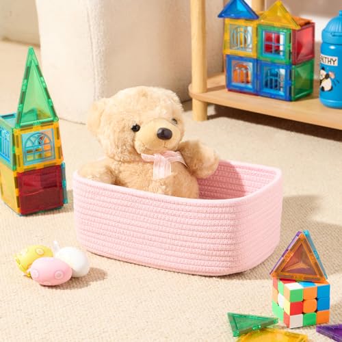 MiniArk Small Storage Baskets for Organizing | Closet Organizer Bins | Shelf Toy Basket | Woven Rope Baskets | Cube Decorative Box | Shallow Basket | 11.5x7.5x4.7” | 3 Packs Light Pink - color: Light Pink, size: 3pcs-L11.5xW7.5xH4.7"