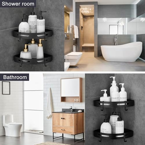WPT Corner Shower Caddy, 2 Pack Adhesive Shower Corner Shelf, Shower Organizer Storage Wall Mounted No Drilling for Bathroom and Kitchen, Black - color: Black