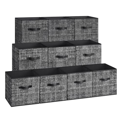 SONGMICS Storage Cubes, 13 x 13 x 13 Inches Non-Woven Fabric Bins with Double Handles, Set of 10, Closet Organizers for Shelves, Foldable, for Clothes, Ink Black UROB133B01 - color: Ink Black, size: 10 Pack (13"L x 13"W x 13"H）