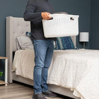 Mind Reader 40L Laundry Basket, Clothes Hamper, Wicker Design, Plastic, 23"L x 14.5"W x 11"H, Set of 2, White - color: White