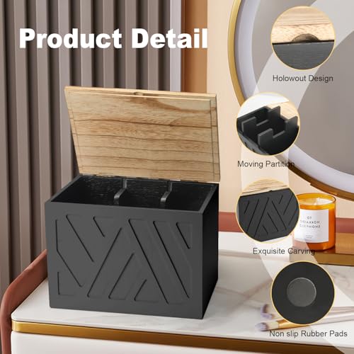 2Pcs Tampon Holder for Bathroom Decor, Feminine Product Organizer, Shark Week Tampon Storage with Lid, Wood Pad Box for Toilet, Lady Girl Stuff Organizer Case Bathroom Accessories- Black - color: 2Pcs Black