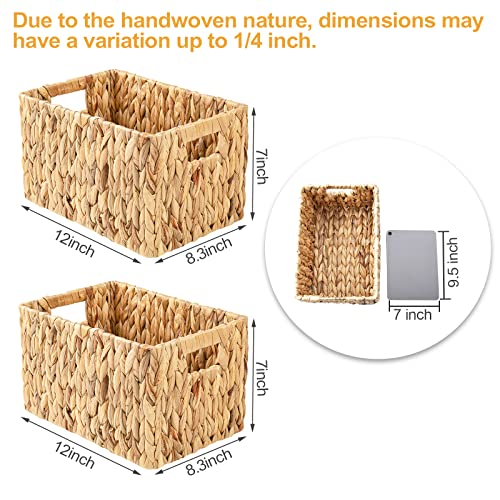 ELONG HOME Water Hyacinth Rectangular Wicker Baskets, 12" Wicker Basket 2 Pack, Woven Storage Baskets with Handles - color: Hyacinth 2