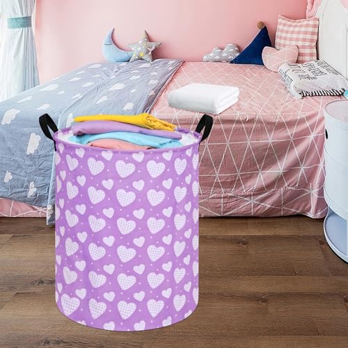 19.7 Inch Round Purple Love Laundry Hamper Laundry Basket Fabric Storage Hamper Organization Basket, Storage Bin, Toy Box,Valentine's Day Gift Basket with Handles for Room - color: Purple Love