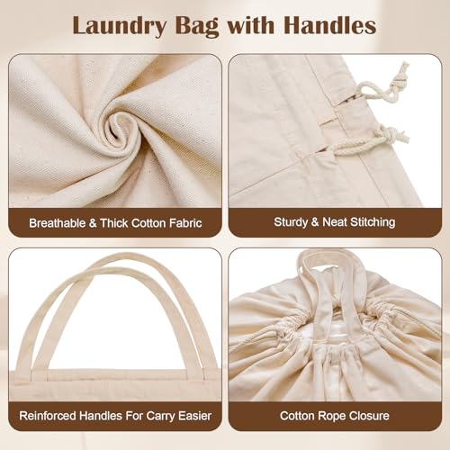 Cotton Canvas Laundry Bag 33"Wx 35"H, Thick Cotton Laundry Bag with Handles & Drawstring, Extra Large Heavy Duty Washable Basket Liner Hamper Liner Storage Sack (Natural XL, 1 Pack) - color: Natural, size: XL 33"W x 35"H┃1 Pack