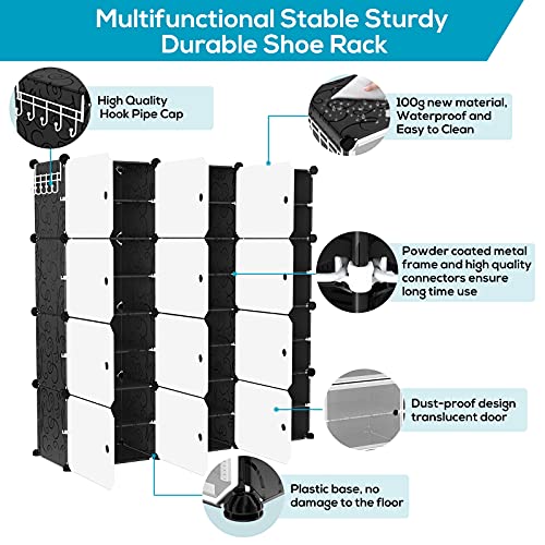 VTRIN Portable Shoe Rack Organizer - 48 Pair Tower, 4 Tiers for Entryway Shelf Storage - Cabinet Stand for Heels, Boots, Slippers - Narrow Standing Stackable Space Saver - Black White - color: Black+white Door