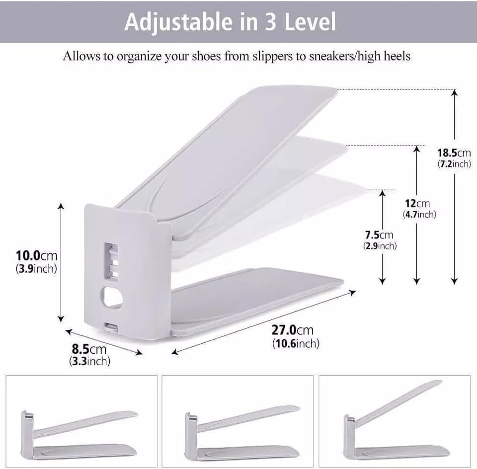 Pack Of 12 Pcs Shoe Slots Organiser Storage, Double Layer Adjustable 3-Level Height - Non-Slip Shoe Holder- Space Saver For Shoe Stacker Closet Rack For Women And Men (White, 12 pack) - color: White