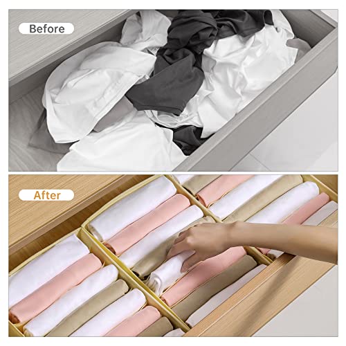 4 Packs T-shirt Drawer Organizers for Clothing,8 Grids Compartment Wardrobe Storage Box, Washable Clothes Organizer for Folded Clothes, Legging, Silk Scarve-Beige - color: Beige, size: 8 GRIDS-SMALL SIZE