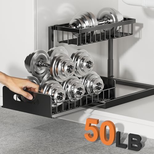 REALINN Under Sink Organizer, L-Shaped 2 Tier Pull Out Cabinet Organizer for Kitchen and Bathroom, Slide Out Under Cabinet Storage, Metal Under Sink Storage with Sliding Drawer, 50 lbs, Black 2 Pack - color: Black, size: 2 Pack