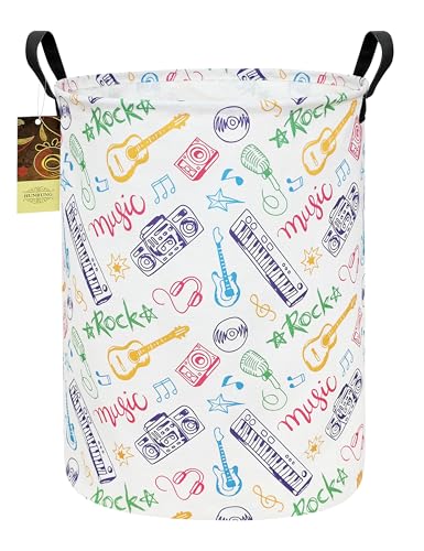 Collapsible Fabric Storage Basket, Waterproof Laundry Hamper with Handles, Round Storage Bin for Clothes Toys, Foldable Organizer for Bedroom Nursery Bathroom(Round-Musical instrument) - color: Round-Musical instrument