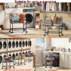 Wire Laundry Hamper Cart,Rolling Laundry Carts with Pull Handle,Black Tall Laundry Basket,Commercial Wire Laundry Hamper Cart-23.6 * 15.75 * 28 inches - style: Medium Oblong-Black