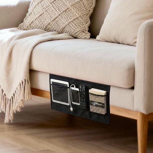 Bedside Caddy Organizer & Remote Control Holder for Couch, Non-Slip Armchair Caddy Storage with Multiple Pockets, TV Remote Holder for Bed, Sofa Armrest Organizer for Glasses Phone Magazine(2pcsBlack)