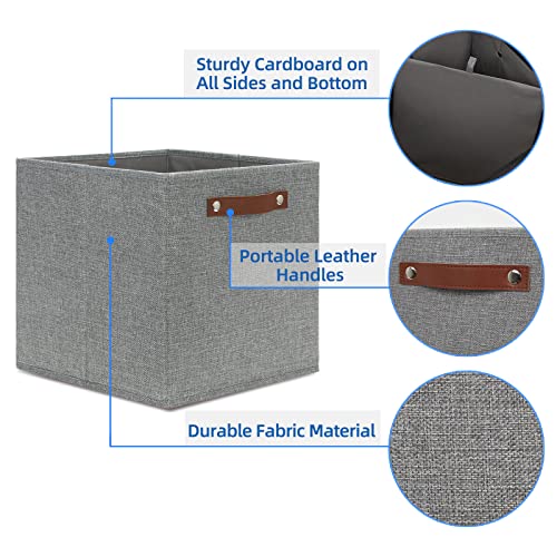 Temary 12x12 Storage Cube Bins 4 Pack Fabric Storage Cubes Storage Bins with Leather Handles, Storage Baskets Foldable Cube Organizers Bins for Home (Grey) - color: Grey, size: 12×12×12