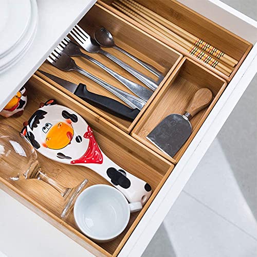 PRATIQUE Bamboo Drawer Organizer - Kitchen Utensil Organizer Silverware Tray Cutlery Holder，Office Desk Supplies and Accessories (15X5.9X2.6 inch) - color: Bamboo, size: 15*5.9*2.6 inch