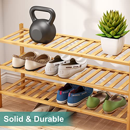 viewcare 3-Tier Long Shoe Rack, Bamboo Wood Shoe Rack for Closet, Entryway & Hallway, Stackable | Beautiful | Functional | Sturdy - color: Natural Bamboo, size: 3-Tier Long