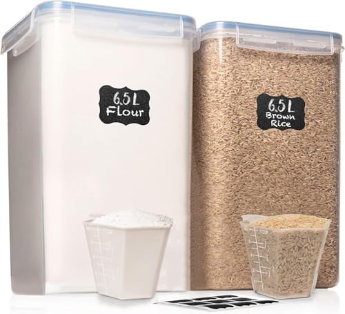 WHITE FEATHER SUPPLIES 2 PC [6.5L / 220 Oz] Large Flour Sugar Storage Containers - Leak Proof, BPA Free, Clear Plastic Food Storage Containers with Lids Airtight - Bulk Storage for Kitchen and Pantry - color: Clear - 2 Pack