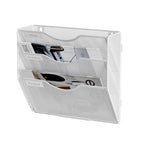 File Folder Organizer, 3-Tier Mesh Hanging Wall File Holder, Magazine Rack, Wall File Organizer With Pockets, Metal Document Organizer, Mail Organizer Wall Mounted for Office Home, White