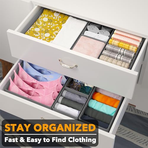 SpaceAid Drawer Organizer Clothes, 12 Pack Dresser Organizer Bins for Nursery, Closet Organization and Storage Dividers for Clothing, Baby Clothes, Underwears, Socks (Grey) - color: Grey, size: 12 Pack