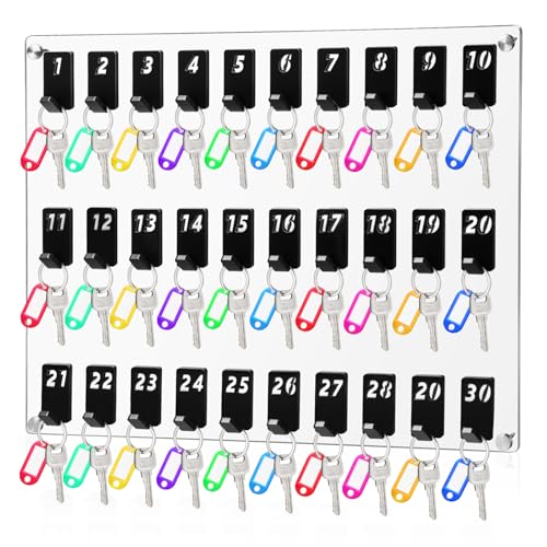 Beeveer Acrylic Key Board with 30 No. Hooks Wall Mount Key Rack Holder Hanger Storage Collection for School, Garage, Car Dealer, Office, Hotel, Real Estate(Transparent) - color: Transparent, size: 30 Hooks