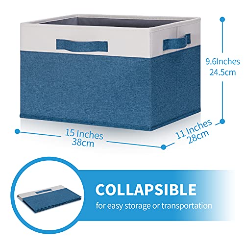 GhvyenntteS 6 Pack Fabric Storage Bins, 15x11x9.6 inch Closet Storage Bins for Shelves with 3 Handles, Foldable Storage Baskets for Shelves, Sturdy Closet Organizers and Storage Boxes, Blue - color: Blue & White, size: Large-6 Pack