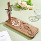 INFUNLY Wooden Key Holder with Tray 11.8x4.7x7.5 Inches Key Tray for Entryway Table Rustic Home Organizer Acacia Wood Key Tray Key Chain Display Stand for Home Phone Bracelets Watches