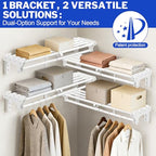 Closet Shelf with Hanging Rod, 40-73'' Expandable Wall Mounted & Side Wall Mounted Steel Clothes Rack with Top Shelf, Holds 220 lb Heavy Duty Closet Rod DIY Divider Separtor for Cabinet Wardrobe - size: 40''-73''