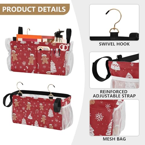 Bedside Caddy Hanging Bunk Bed Caddy Bed Organizer Hanging Pocket with 2 Hooks Bedside Storage Organizer Pocket Bag Holder Gingerbread Christmas Tree01 - color: Gingerbread Christmas Tree01