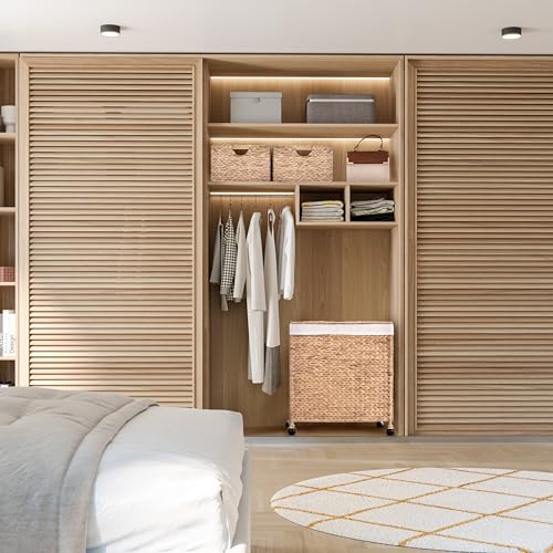 Seville Classics Premium Natural Handwoven Portable Laundry Bin Basket with Carrying Handles, Household Storage for Clothes, Linens, Sheets, Toys, Rattan, 3-Piece Hamper Set - color: Natural Water Hyacinth, size: Sorter on Gold Sphere Casters