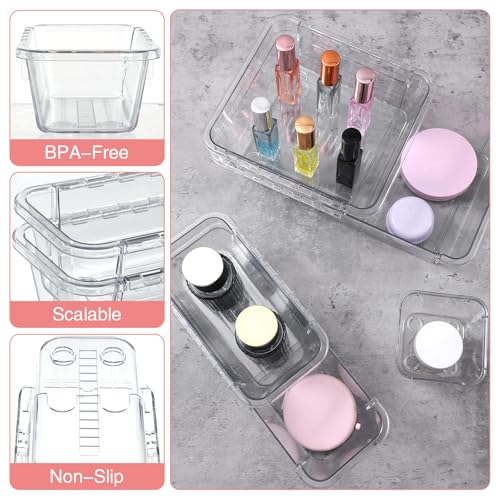 14 Pcs Clear Drawer Organizer - 3 Sizes, Adjustable Drawer Storage Box, Desk Drawer Organizer, Acrylic Storage Bins for Makeup, Cosmetic, Kitchen Utensils, Bedroom Dressers Tool Organizer for Gadgets